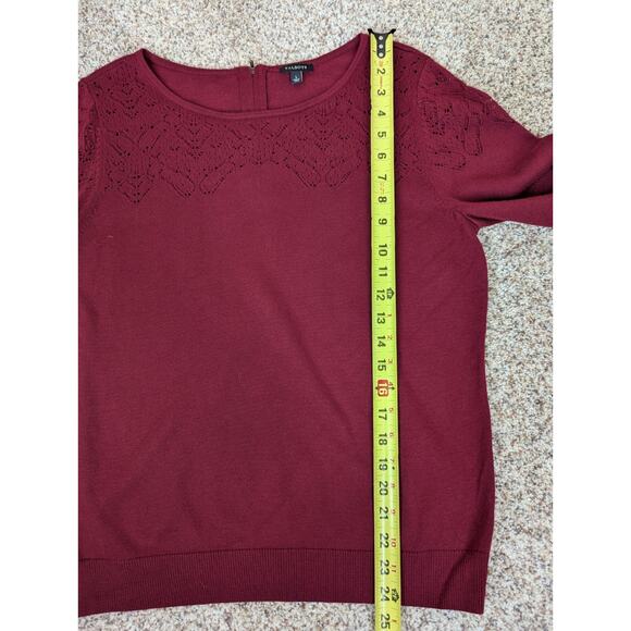 Talbots Women's Large Sweater Red Long Sleeve Open Knit Cotton Blend Zip Back - Picture 6 of 9